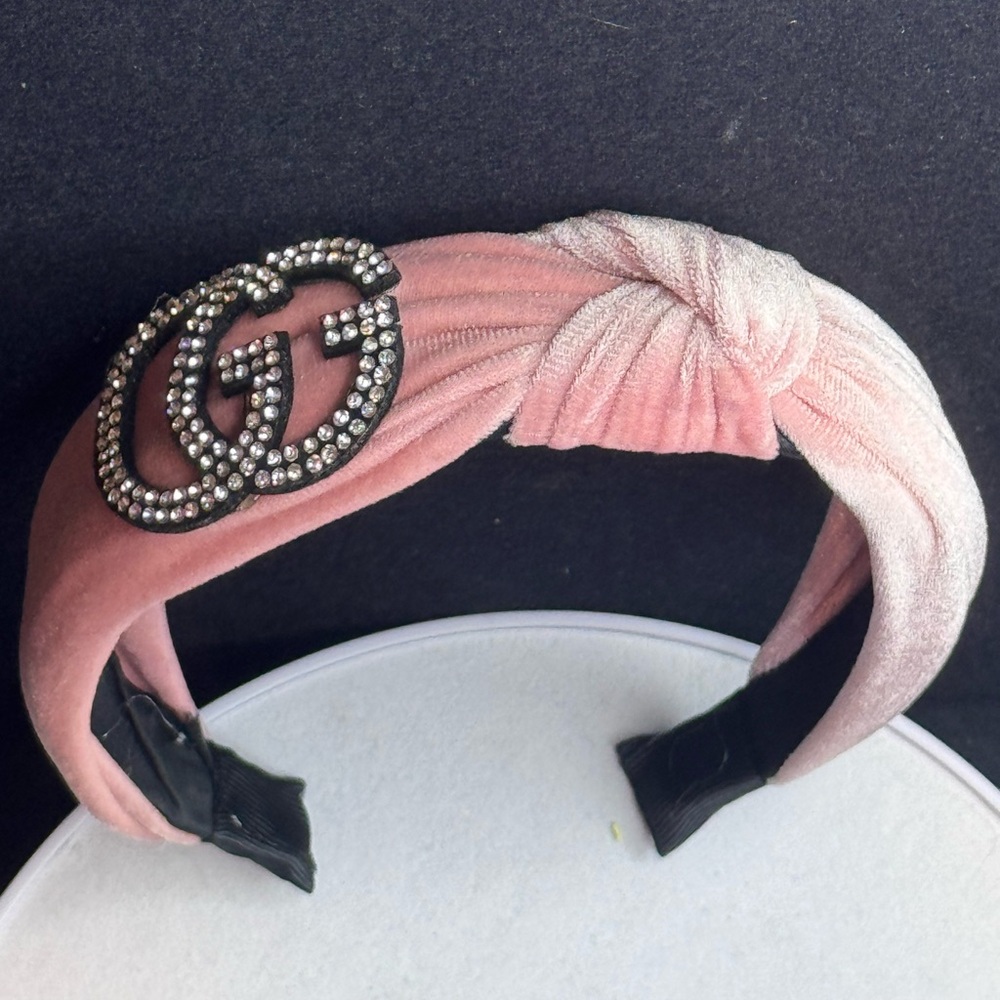 Pink Velvet Rhinestone Headband - Picture 6 of 11